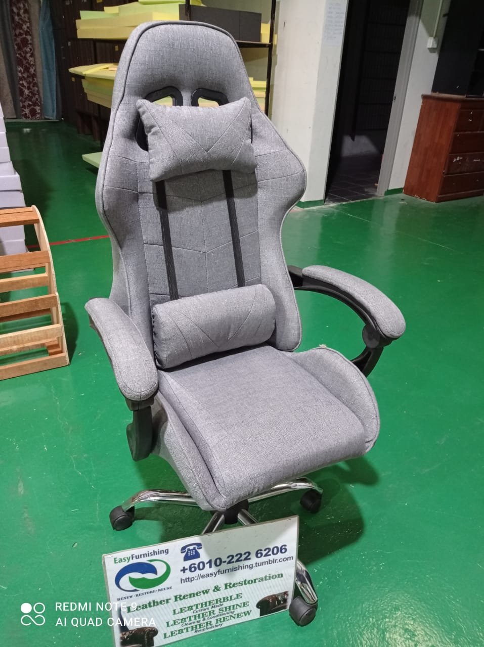Completed gaming chair upholstery project 1