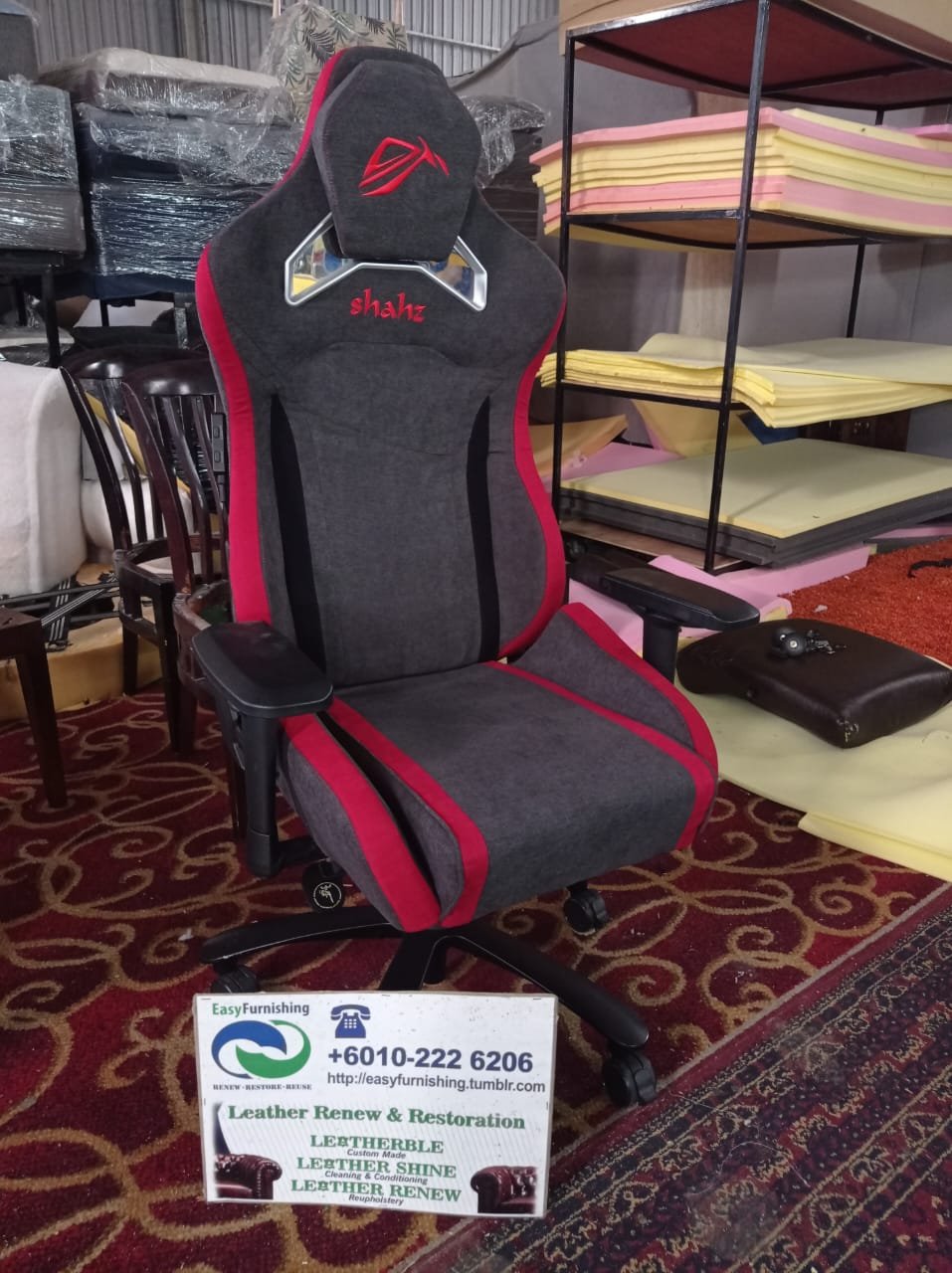 Completed gaming chair upholstery project 5