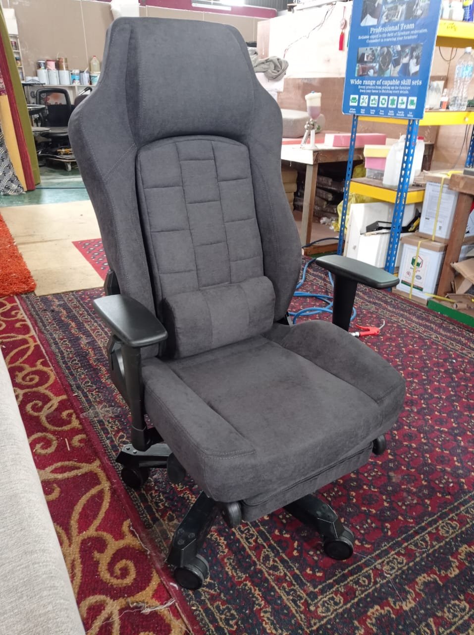 Completed gaming chair upholstery project 6
