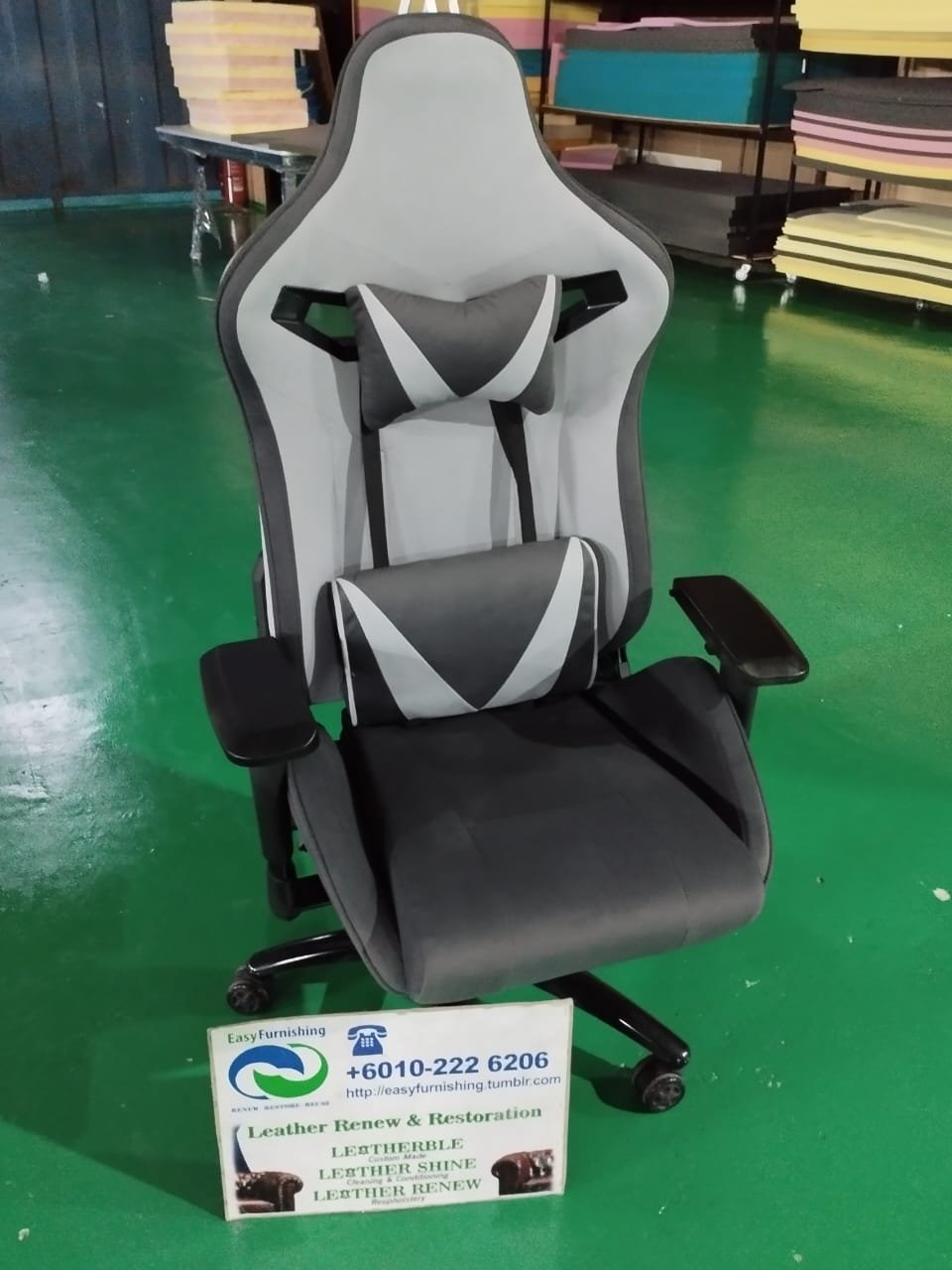 Completed gaming chair upholstery project 13