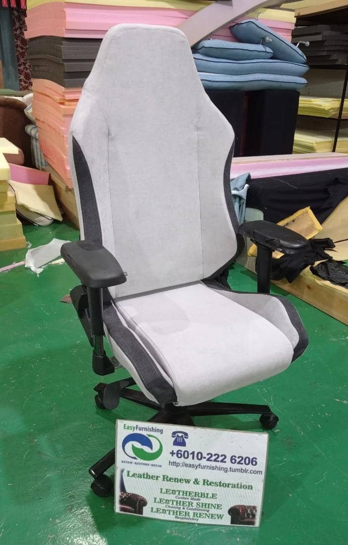 Completed gaming chair upholstery project 16
