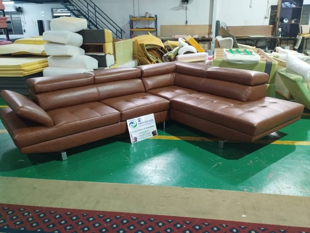 Completed L-shape sofa upholstery project 38