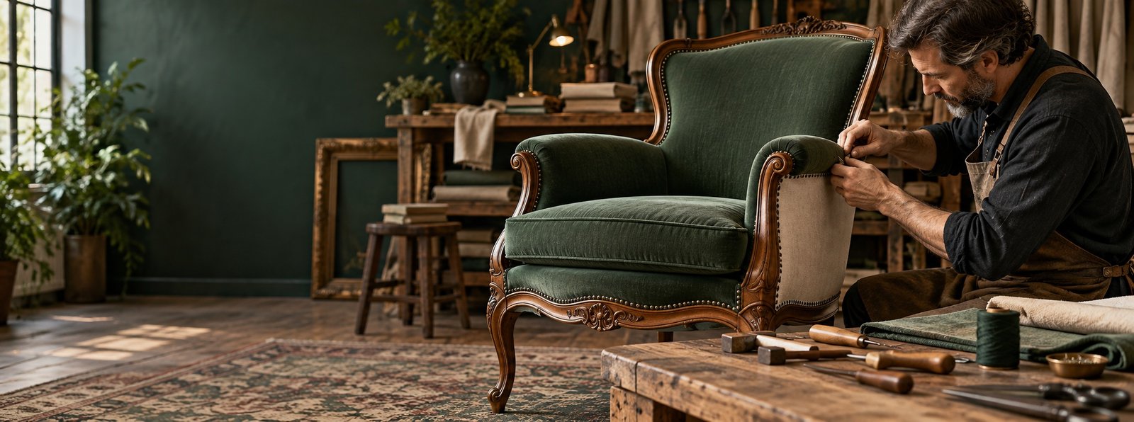 Furniture upholstery work in progress (temporary illustrative image)