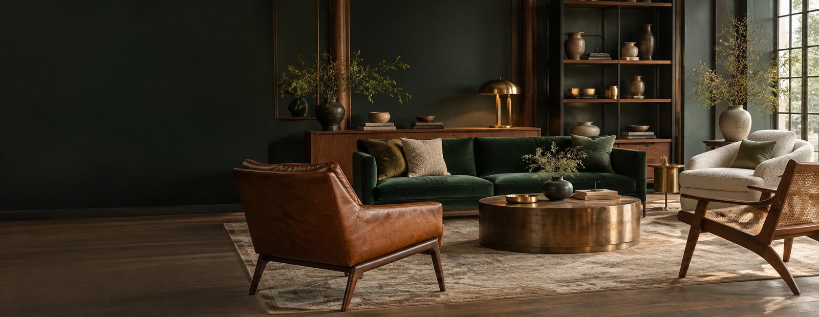 Green upholstered armchair with a timber frame (illustrative image)