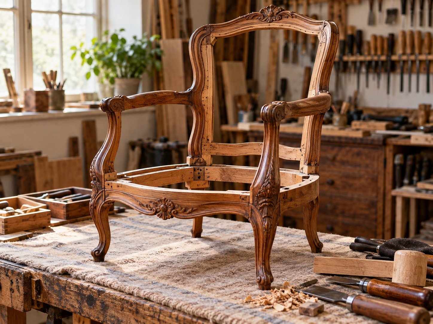 Repaired wooden chair frame (temporary image)