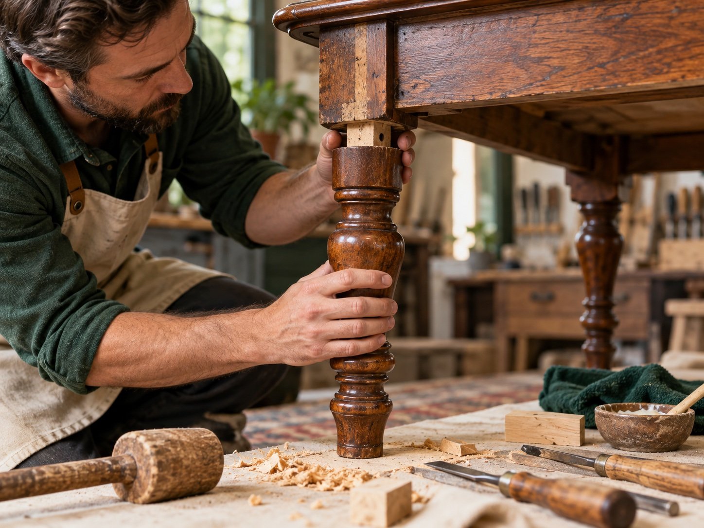Repaired furniture leg (temporary image)
