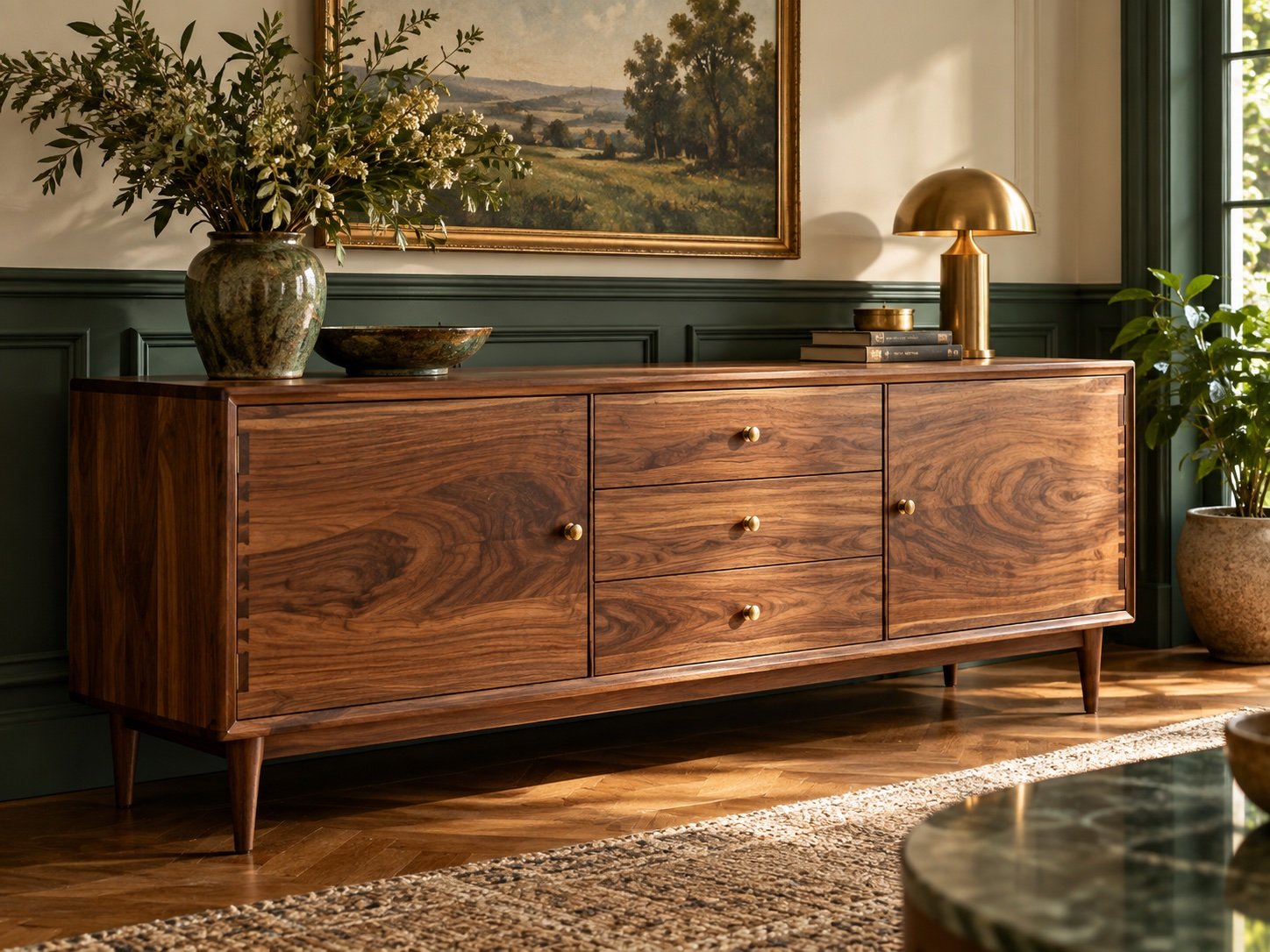 Walnut-toned wooden sideboard (illustrative category example)